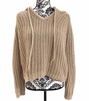 LOFT Women’s Large Beige Chenille Hooded Sweater Chunky Knit Pullover